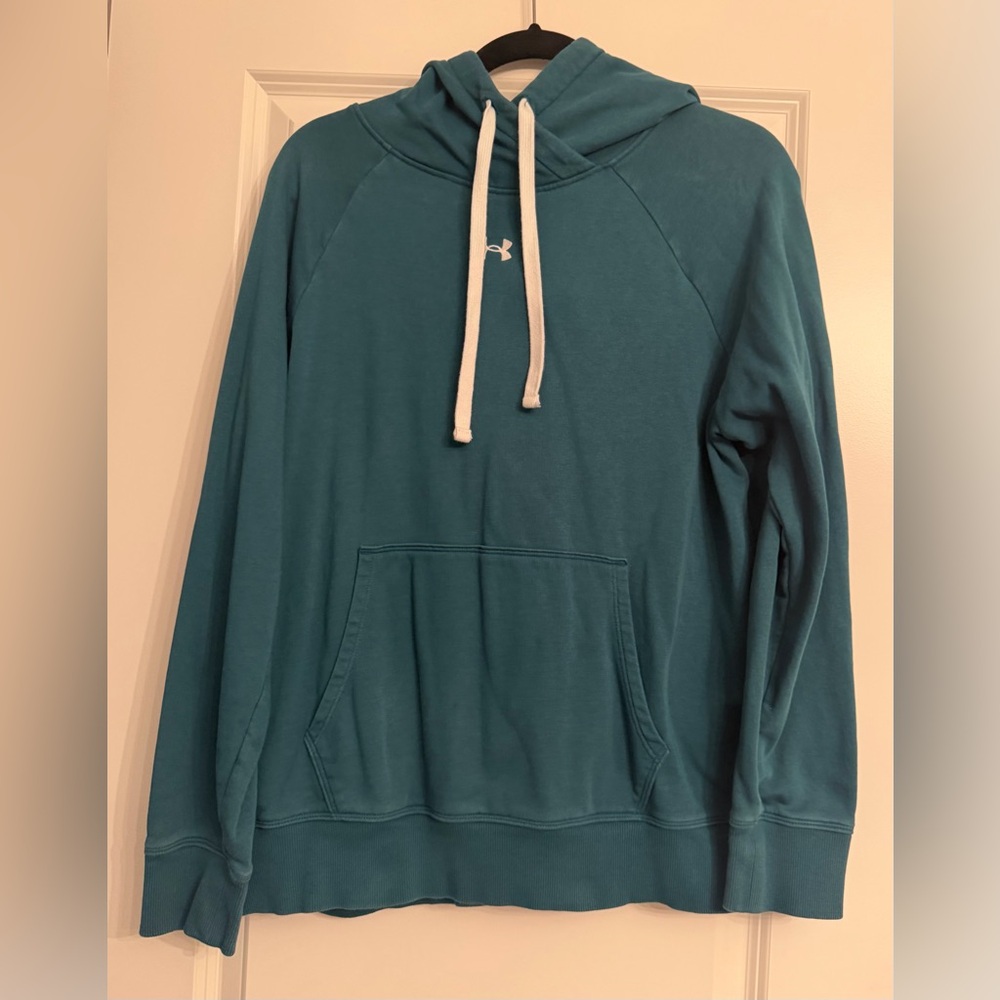 Under Armour Women’s Teal Pullover Hoodie with White Drawstrings